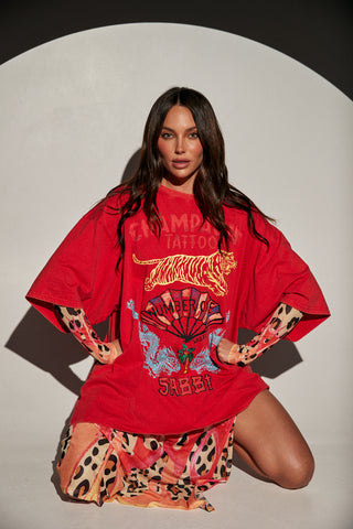 Champagne tattoo tee - Red