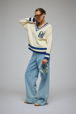 AJ V-Neck Knit Sweater Coconut