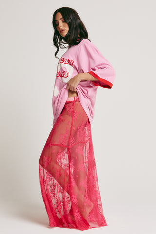 The Lace Maxi Skirt - Pink