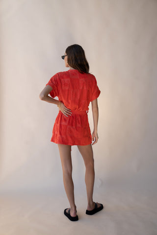 Seaside terry kimono dress - Lobster red