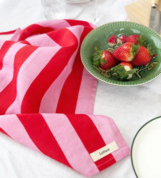 Lettuce tea towel - Bold stripe pink