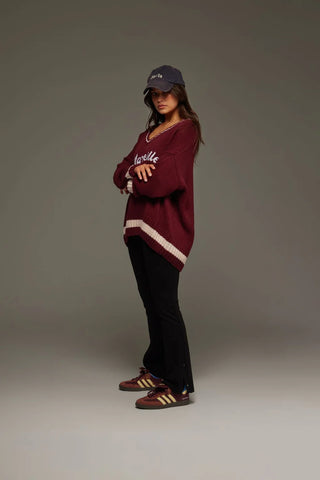 Marseille Knit V-Neck Sweater - Red wine