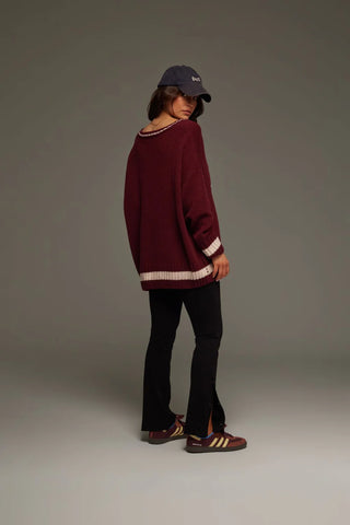 Marseille Knit V-Neck Sweater - Red wine