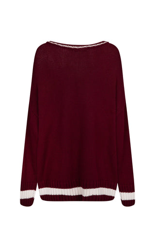 Marseille Knit V-Neck Sweater - Red wine
