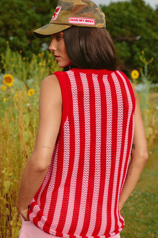 The Knit B-Ball Singlet - Red & Pink