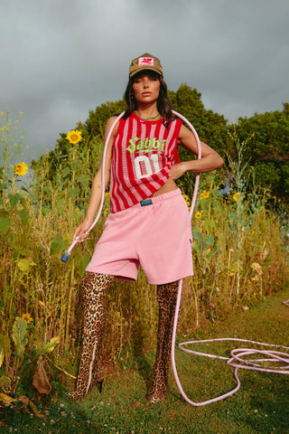 The Knit B-Ball Singlet - Red & Pink