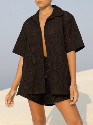 Soleil Soleil - Darcy shirt - Fin black broderie anglaise