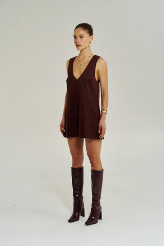 V Neck Mini Dress - Syrah