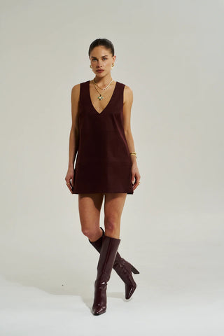 V Neck Mini Dress - Syrah