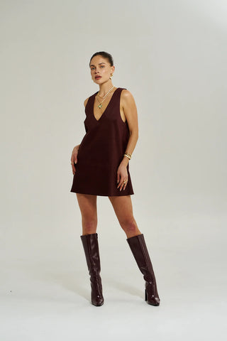 V Neck Mini Dress - Syrah