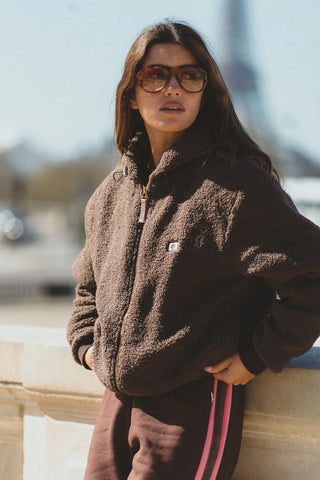 Sherpa hooded jacket  - Dark chocolate