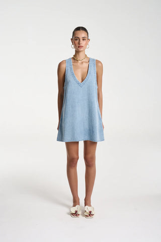 Summi Summi - V Neck Shift dress - Sky blue denim