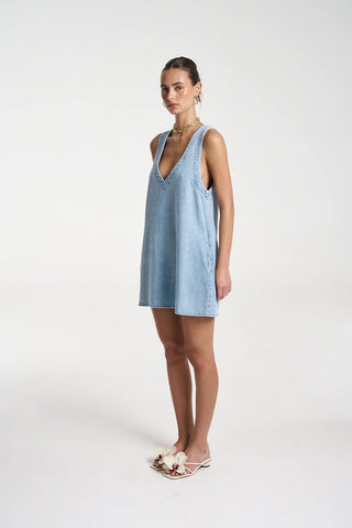Summi Summi - V Neck Shift dress - Sky blue denim