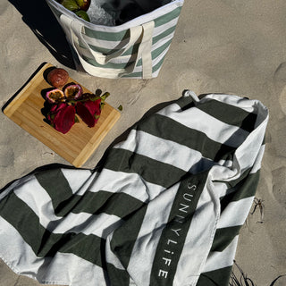 Beach Towel - Olive stripe