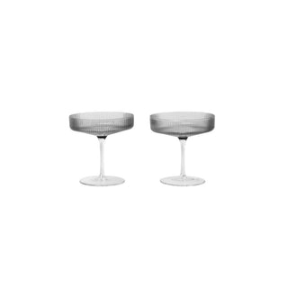 Ferm Living - Ripple champagne saucer- Set of 2 - Smoked grey