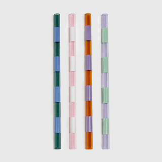 Fazeek - Striped glass straws- 4 pack