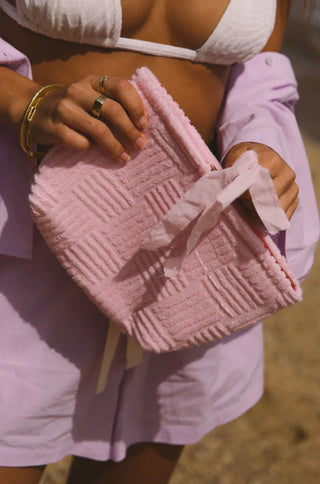 Araminta James - Rattan terry beach clutch - Candy pink
